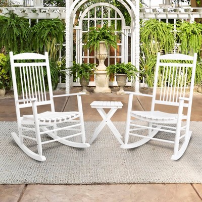 3pc Wooden Patio Rocking Chair Set - White - Veikous