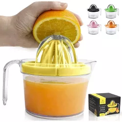 Zulay Kitchen 3-in-1 Manual Citrus Juicer - 17oz Multi-Use Lemon Juicer Orange and Citrus Extractor 2 Reamers Strainer & Measuring Cup - Yellow