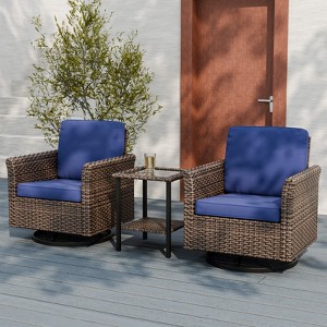 EAGLE PEAK Ocean Vista 3 Piece Outdoor Wicker Bistro Set, Variated Wicker Conversation Swivel Chair Set with Side Table - 1 of 4