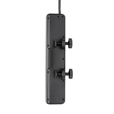 Black 6-Outlet Surge Protector with USB Ports and Clamps