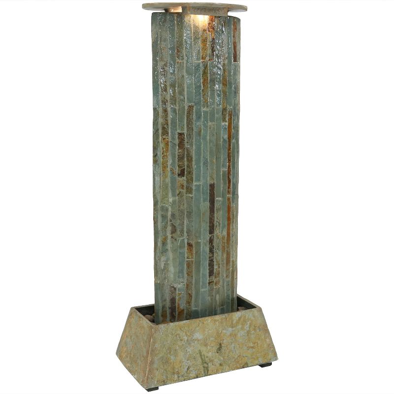 Sunnydaze 49"H Electric Natural Slate Tower Column Indoor/Outdoor Water Fountain with LED Light, 1 of 11