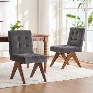 YOUNIKE Modern Upholstered Chair Set of 2 Dining Room Armless Kitchen Chairs Linen Fabric Chair Vanity with 4.7" Thick Cushion Wood V-Leg - 1 of 4