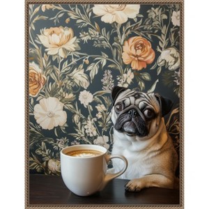 Amanti Art The Latte Loving Pug by Mowzu  Framed Canvas Wall Art - 1 of 4