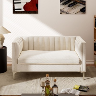 55 in. Wide Mid-Century Channel Tufted Velvet 2-Seater Sofa Couch Loveseat - Morden Fort