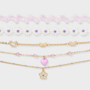 Girls' 5pk Flowers and Butterflies Necklace Set - Cat & Jack™️: Choker Style, Acrylic, Zinc Alloy - 1 of 3
