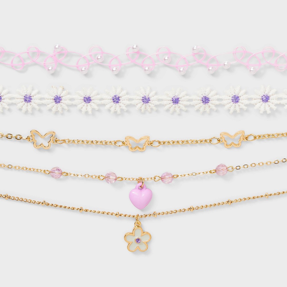 UPC 198420299477 product image for Girls' 5pk Flowers and Butterflies Necklace Set - Cat & Jack™️: Choker Style, Ac | upcitemdb.com