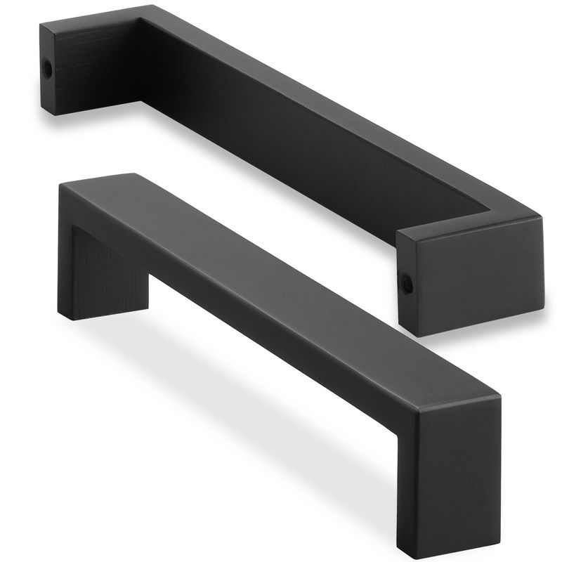 Cauldham Solid Stainless Steel Cabinet Hardware Square Pull Matte Black (6-1/4" Hole Centers) - 10 Pack, 2 of 8