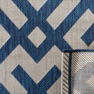 Navy Blue Synthetic Geometric Outdoor Area Rug