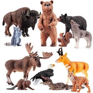 TEMI 12-Piece Large North American Animal Figures, Realistic Woodland Toys 12PCS North American Animal Figurines - 1 of 4