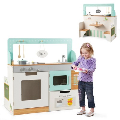 Costway 2 in 1 Kids Play Kitchen & Diner Restaurant Wooden Pretend Cooking Playset Toy