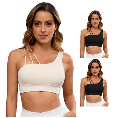 INSPIRE CHIC 3 Packs Women's Yoga Bra Workout Tops for Women Thin Straps Asymmetrical Sports Bra
