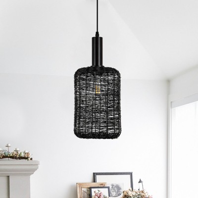 PAKOKULA Farmhouse 7 in. 1-Light Matte Black Pendant Light With Metal woven Cage shade