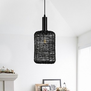 PAKOKULA Farmhouse 7 in. 1-Light Matte Black Pendant Light With Metal woven Cage shade - 1 of 4
