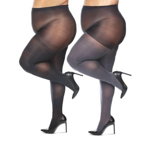 Memoi Women's 2 Pair Pack Heather/Solid Control Top Tights - 1 of 4