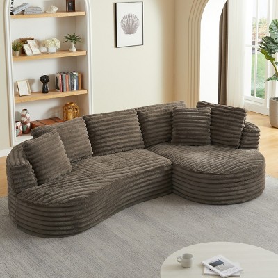 120" Modern Curved Corduroy Sectional Sofa with 2 Throw Pillows, Oversized L-Shape Sleeper Couch for Living Room or Family Lounge–The Pop Home