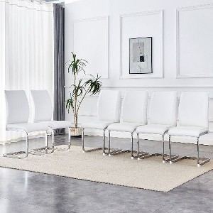 CAVINAS Modern Luxury Simple Arch Chair, PU High Resilience Dining Chair with Crazy Horse Texture and Arched Metal Leg - 1 of 4