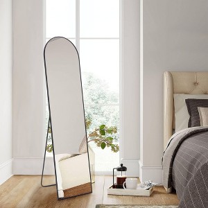 FURNIinspire  Full Length Mirrors Floor Standing Mirror, Wall Mirror with Stand Aluminum Alloy Thin Frame, Arched Black 59"*11"*16" - 1 of 4