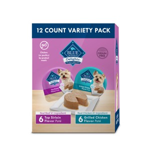 Blue Buffalo Delights Natural Adult Small Breed Wet Dog Food Cups Pate Style, Grilled Chicken & Top Sirloin Beef Flavor - 3.5oz/12ct - 1 of 4