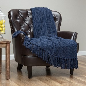 Chanasya Textured Knit Throw Blanket with Tassels - 1 of 4
