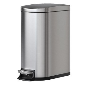 13 gal Metal Kitchen Trash Can with Lid, Slim Rustproof Garbage Can, Large Step-on Trash Bin with Inner Bucket, Rear Handle, Soft Close Lid, White - 1 of 4