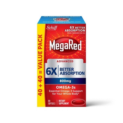 MegaRed Advanced Triple Absorption Omega-3 Fish Oil Supplement Softgels - 80ct