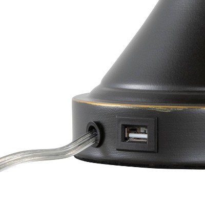 Set of 2 Oil-Rubbed Bronze Table Lamps with Off-White Linen Shades and USB Ports