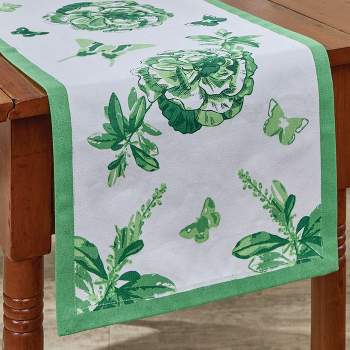Patricia Heaton Home Green Florals And Flitters Table Runner 14" X 72"