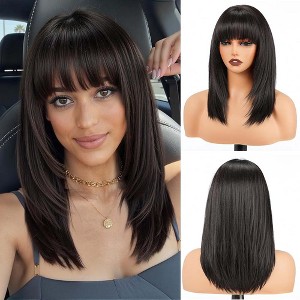 Jessie's Wig Bob Human Hair Wigs with Bangs for Women Natural Black 16Inch - 1 of 4