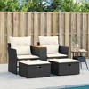 VidaXL Patio Sofa 2-Seater with Stools Black Poly Rattan - 3 of 4