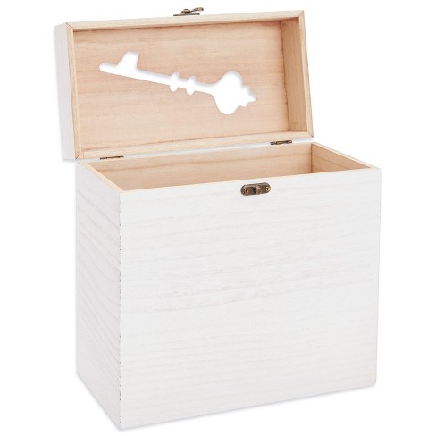 Brown Wood Wedding Card Gift Box with Slotted Lid, Lock and