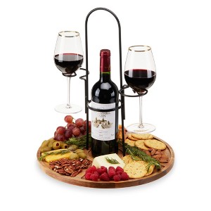 Twine Wine Flight & Cheese Caddy Wine Accessories & Cheese Board Accessories, Charcuterie Boards Accessories & Wine Decor Acacia Wood & Metal Set of 1 - 1 of 4