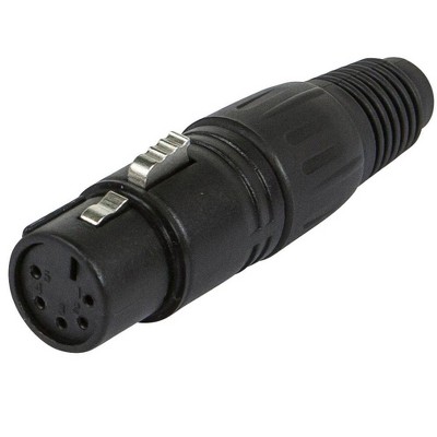 Monoprice 5-Pin Female DMX Connector - Black | Anodized Aluminum With A Plastic Cap, Rubber Strain Relief Boot, And Lock Release Button.