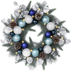 20'' Pre-Lit Christmas Wreath for Front Door with Lights, Lighted Christmas Door Wreath - 1 of 4