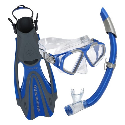 U.S. Divers Cozumel DX Seabreeze Adult Snorkeling Combo Set with Adjustable Mask, Snorkel, and X-Small Fins (Men's 3.5-5/Women's 5-6.5), Blue