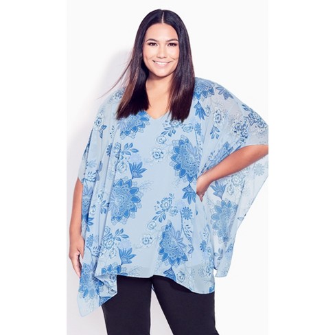 Avenue | Women's Plus Size Bella Overlay Top - Blue - 18w : Target