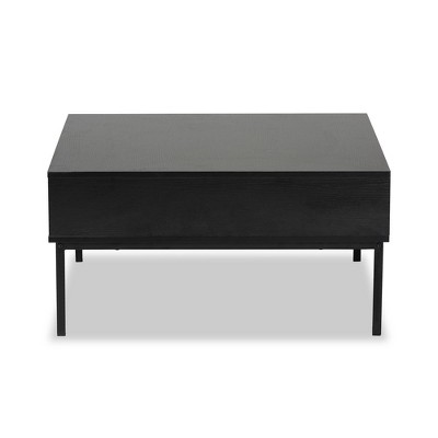 Sleek Two-Tone Oak and Black Square Coffee Table with Storage