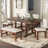 6 Piece Wood Dining Table Set,60'' Extendable Dining Table Set with Removable Leaf,Dining Table Set with Bench and Upholstered Chairs-Coolbibila - 2 of 4