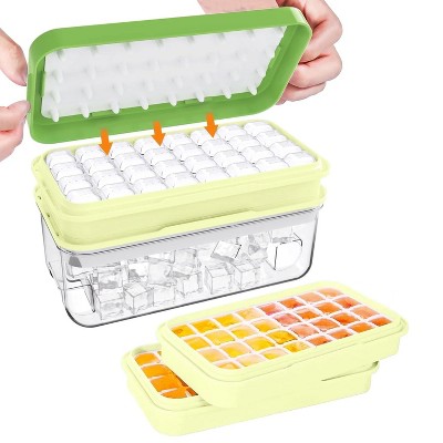 LunaLulinlk Freezer Ice Tray with Lid, Makes 64 Ice Cubes, Includes 2 Ice Trays, Ice Box, Ice Scoop and Lid, BPA Free, Green