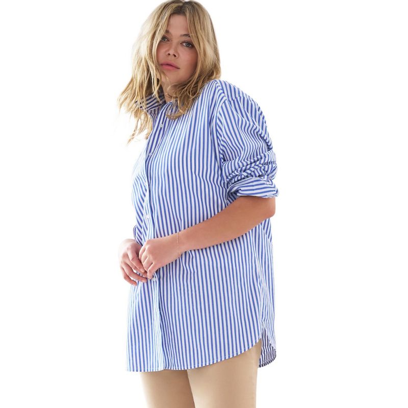 ellos Women's Plus Size Button-Front Relaxed Cotton Shirt, 1 of 2