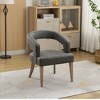 Vynxaria 25.79 Inch Modern Accent Chairs, Brown PU Barrel Shape, Wooden Legs, Armrests, for Dining, Kitchen, Living Spaces - 2 of 4