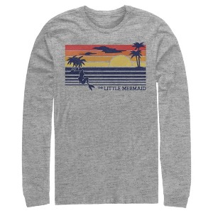 Men's The Little Mermaid Striped Sunset  Long Sleeve Shirt - Athletic Heather - Small - 1 of 4