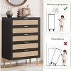 homfan Rattan 5 Drawer Dresser, 44''Tall Narrow Chest of Drawer, Farmhouse Wooden Vertical Dresser with Metal Legs and Handles, Modern Cabinet - 3 of 4
