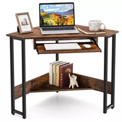 Costway Triangle Corner Computer Desk Small Space Study Desk Home Office w/Keyboard Tray