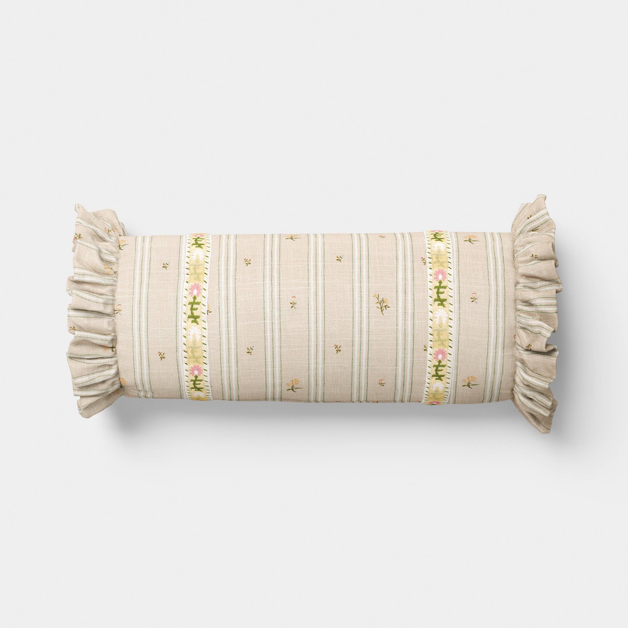 Floral Bolster Jacquard Throw Pillow Pink/Cream - Threshold™ designed with Studio McGee