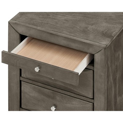 Gray Wood Veneer 3-Drawer Nightstand
