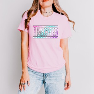 Simply Sage Market Teacher Checkered Colorful Short Sleeve Tee - M - Pink - 1 of 4