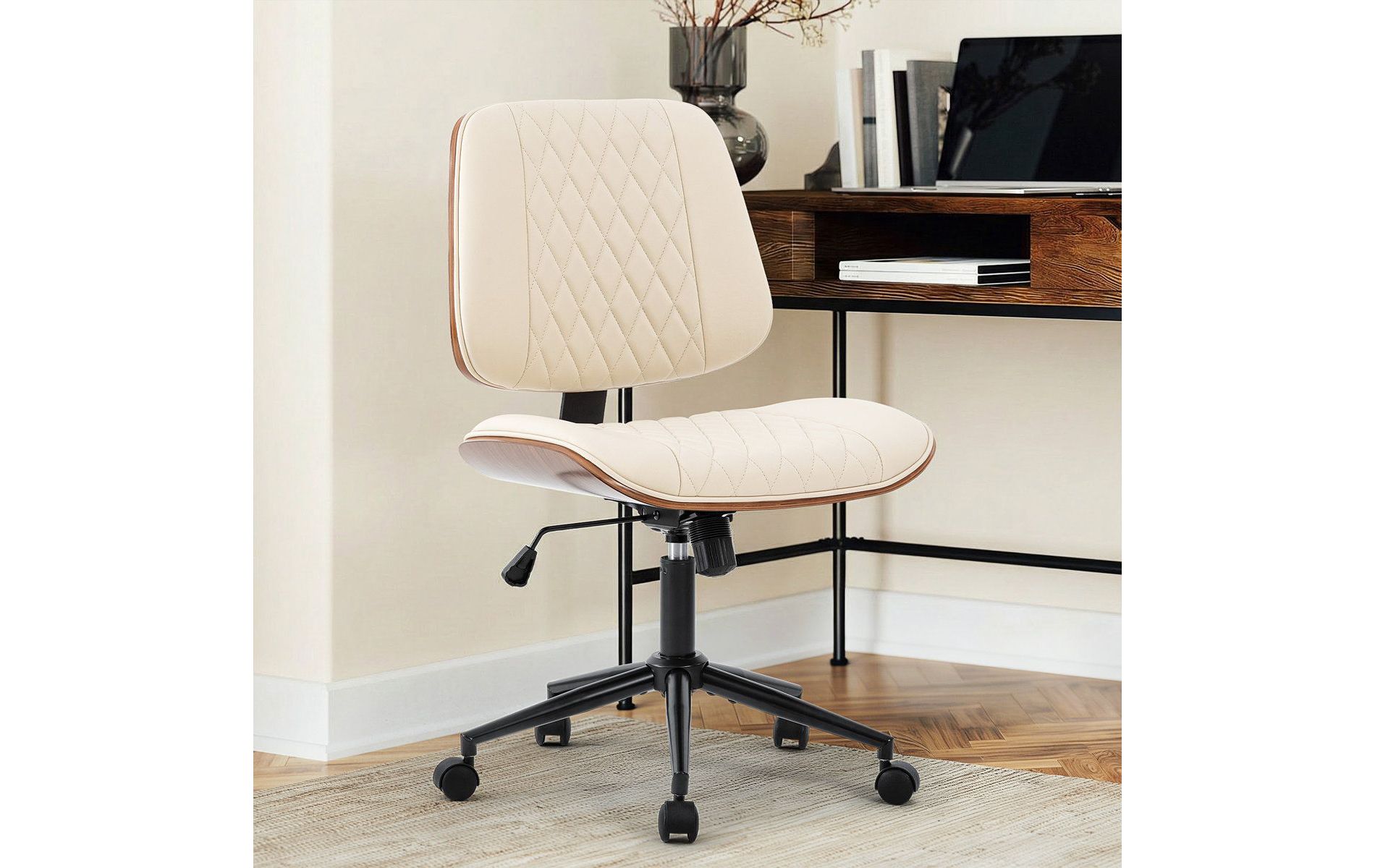 JIONJOY Armless Home Office Chair with Wheels, Adjustable Height Small Desk Chair for Small Space, Study Vanity Gaming