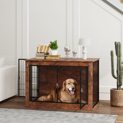 Large Rustic Brown Veneer Dog Crate Table