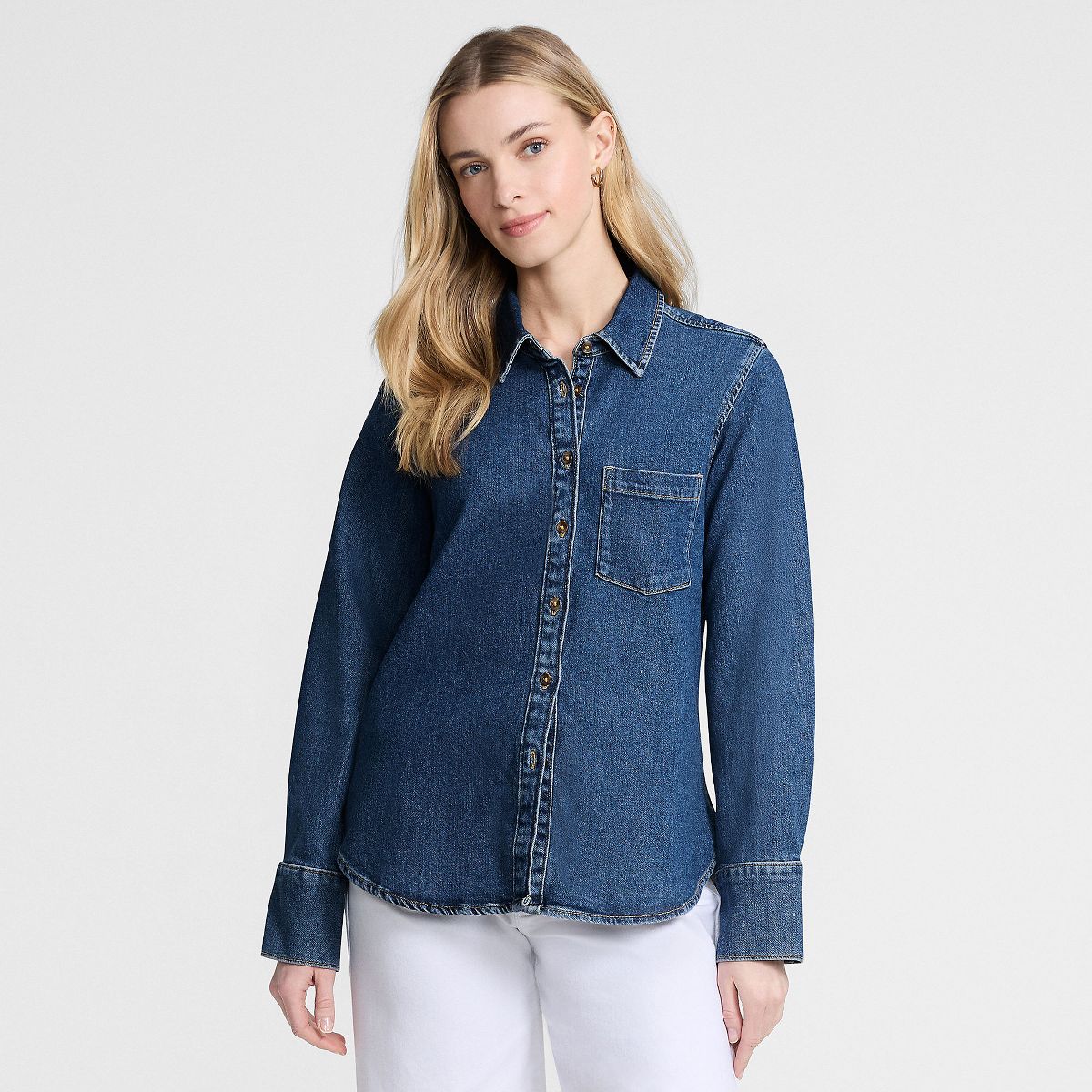 Lands' End Women's Soft Denim Twill Button Front Shirt - thumbnail 4