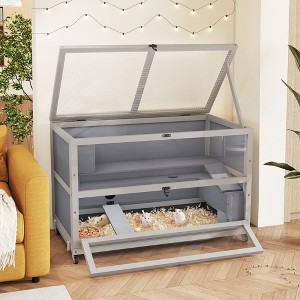 Sandinrayli 3-Tier Wooden Hamster Cage 35.4'' with Removable Ramps & Tray, Small Animals Hutch with Wheels, Grey - 1 of 4